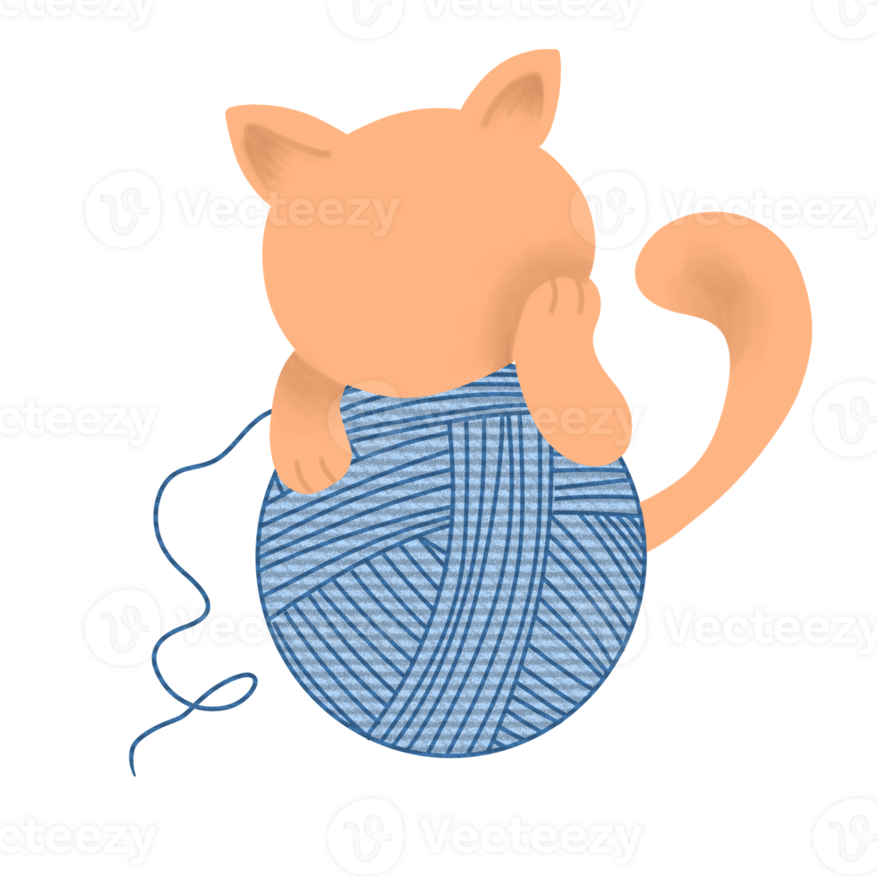 Cat play with yarn ball on png transparant background