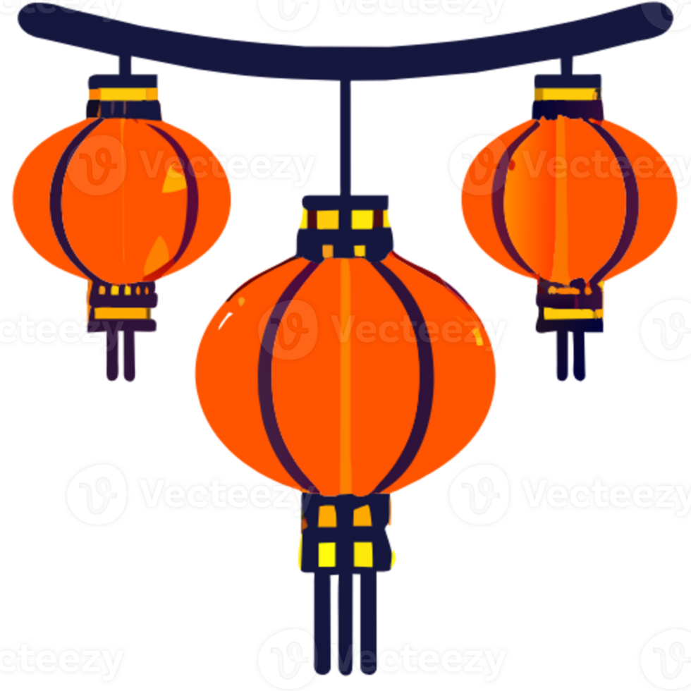 AI generated Chinese lanterns hanging down png