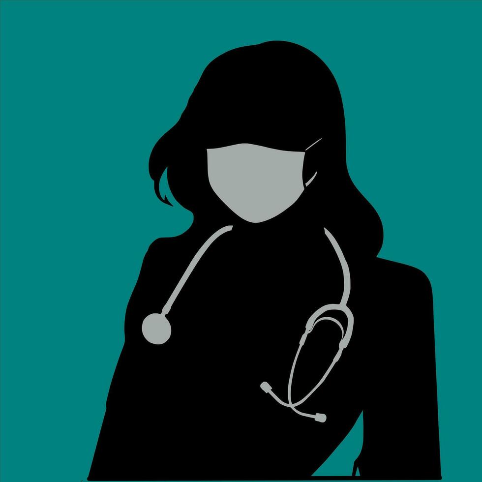 A silhouette of a women doctor wearing a face mask isolated on green background vector