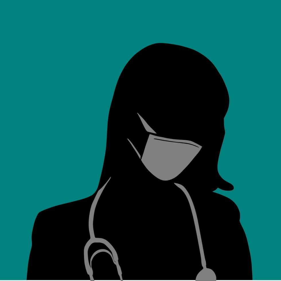 A silhouette of a women doctor wearing a face mask isolated on green background vector