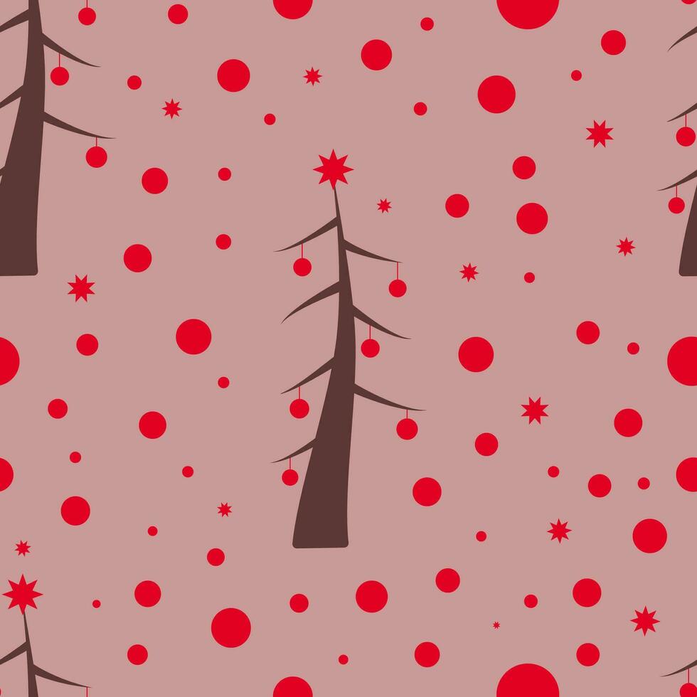 The flat simple stylized seamless xmas pattern with Christmas tree on the pink background vector