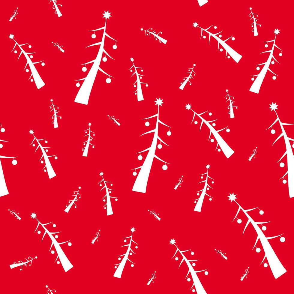 The festive simple seamless xmas pattern with white fir-tree on the red background vector