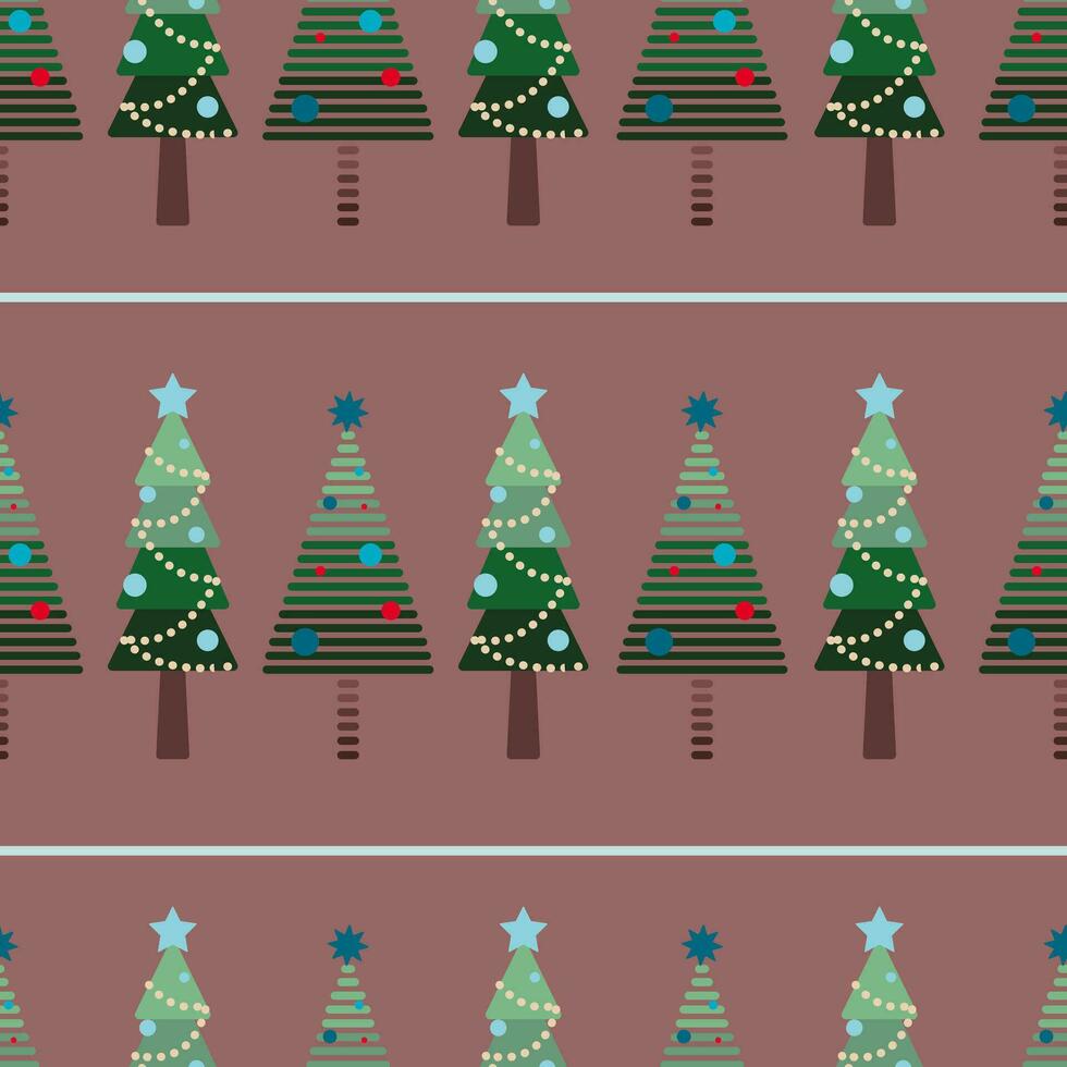The flat simple seamless xmas pattern with two stylized christmas tree on the pink background vector