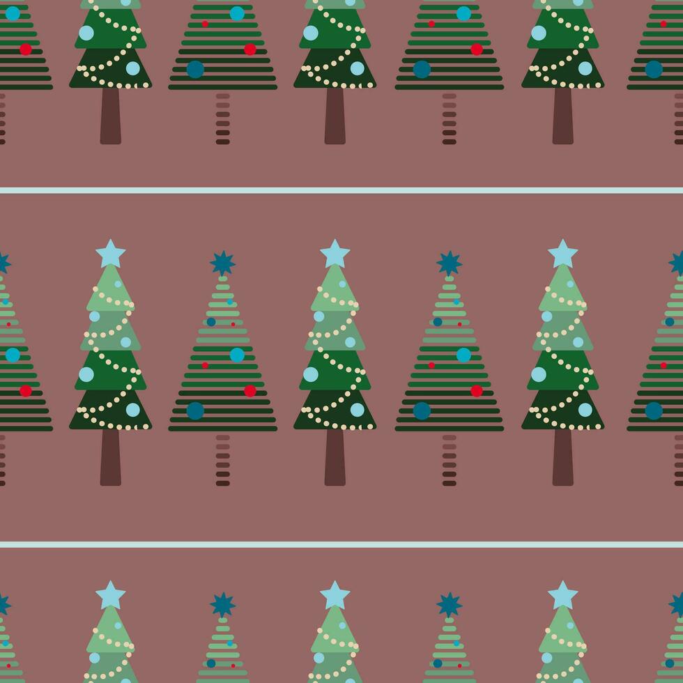 The flat simple seamless xmas pattern with two stylized christmas tree on the pink background vector