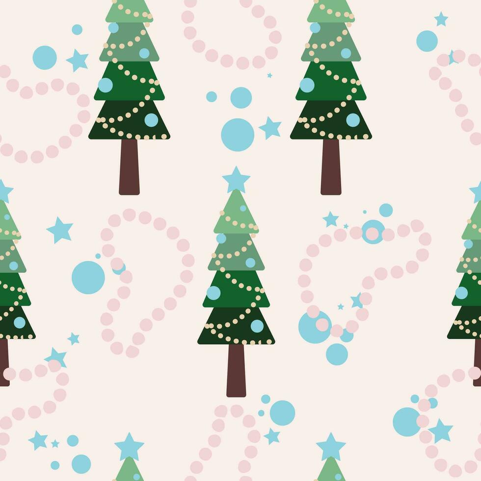 el plano sencillo sin costura Navidad modelo con estilizado Navidad árbol en el cremoso antecedentes vector
