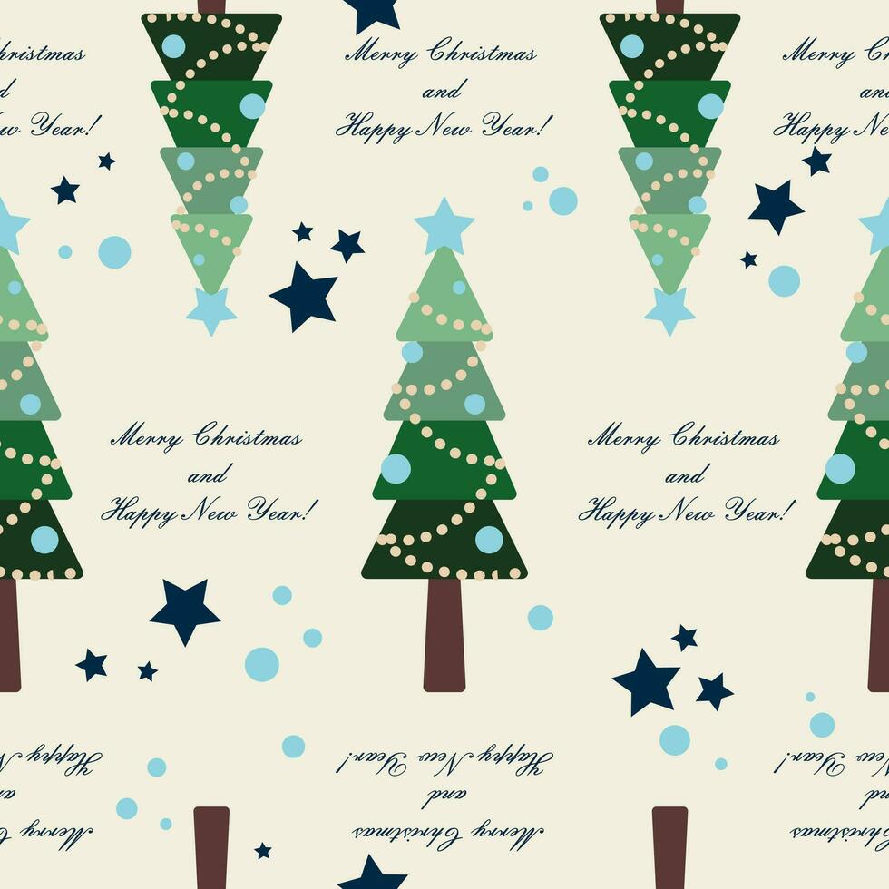 The festive seamless xmas pattern with green christmas tree on the light background vector