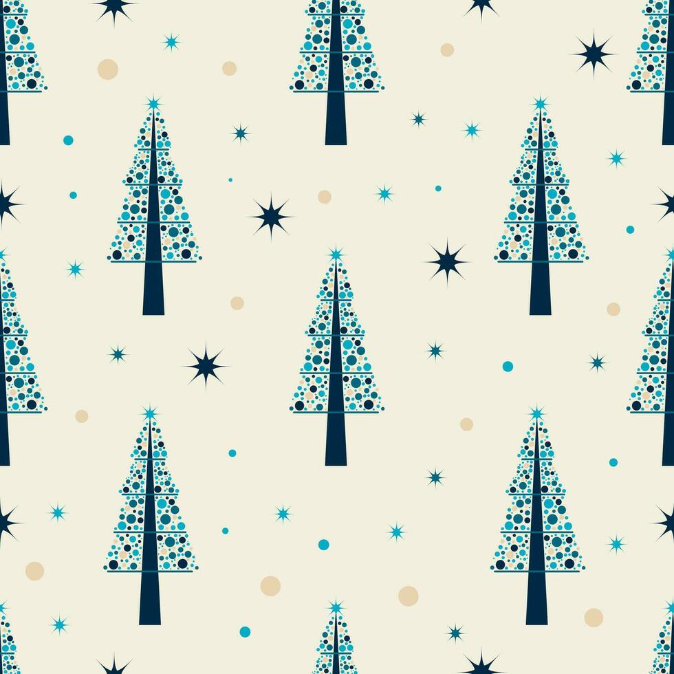 The flat tender seamless xmas pattern with blue fir-tree on the creamy background vector