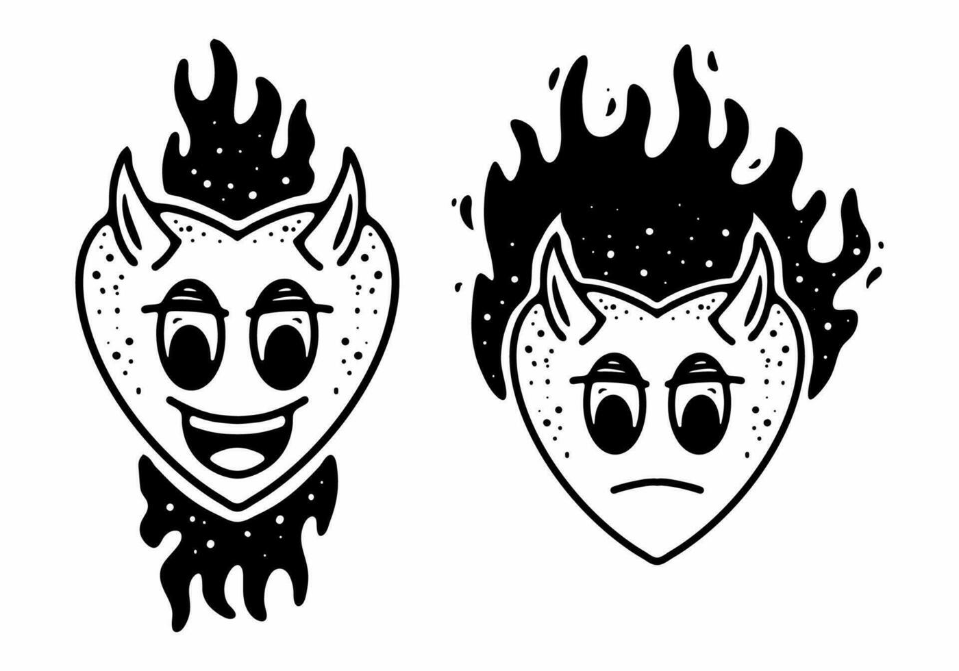 Black and white color of heart with horn line art tattoo vector