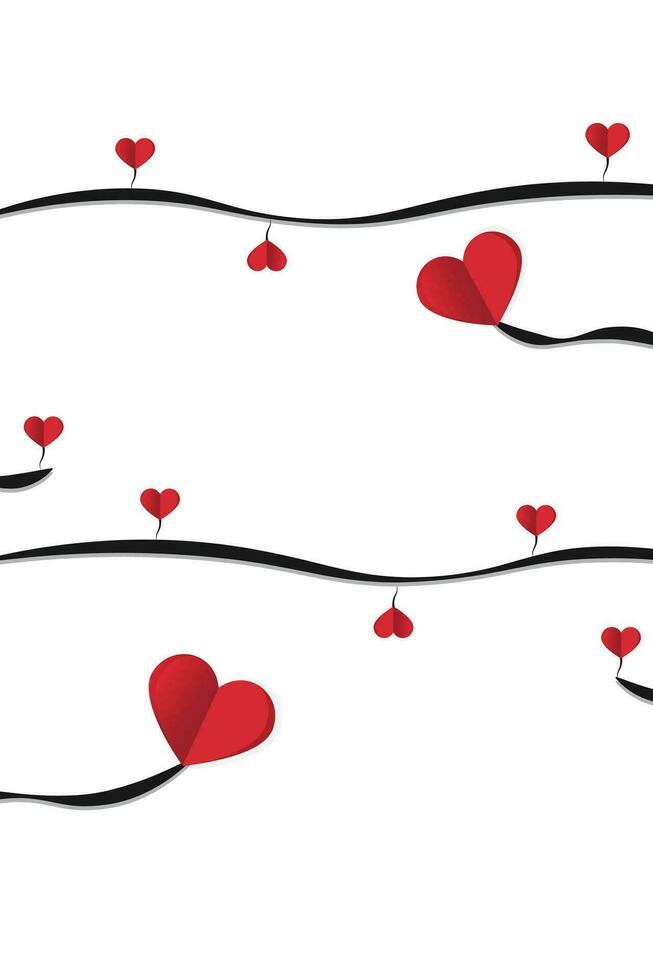 Wavy line with hearts red romantic symbol vector