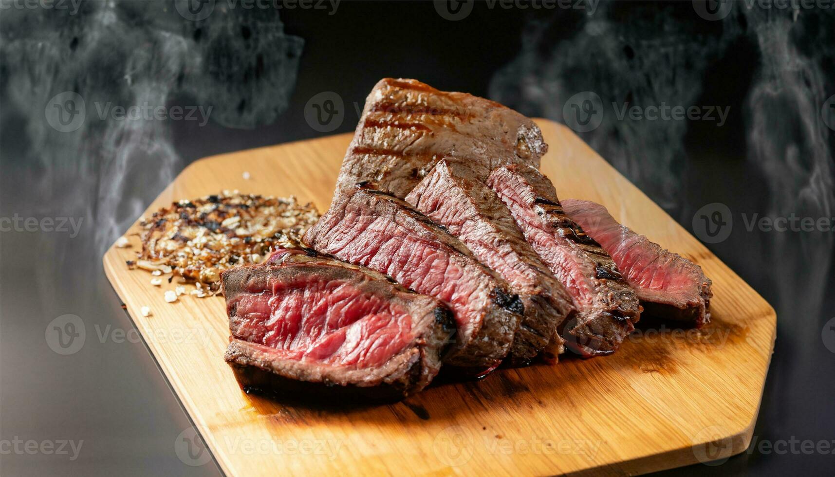 Grilled beef steak medium rare on fire selective focus 3d illustration Ai Generate photo