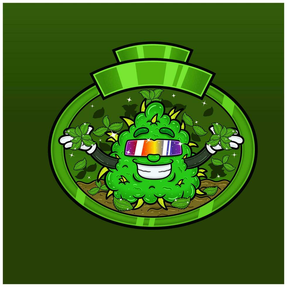 Mint Flavor with Weed Mascot Cartoon. Weed Design For Logo, Label and Packaging Product. vector