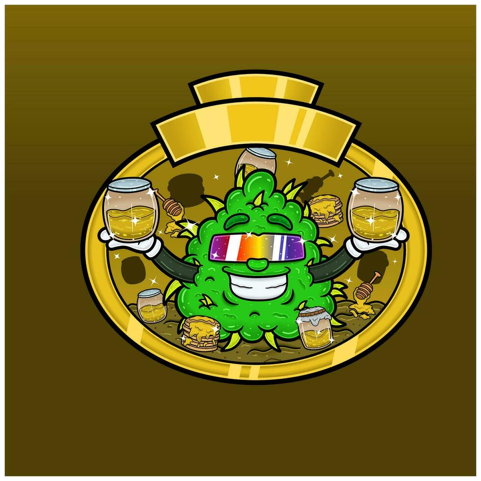 Honey Flavor with Weed Mascot Cartoon. Weed Design For Logo, Label and Packaging Product. vector