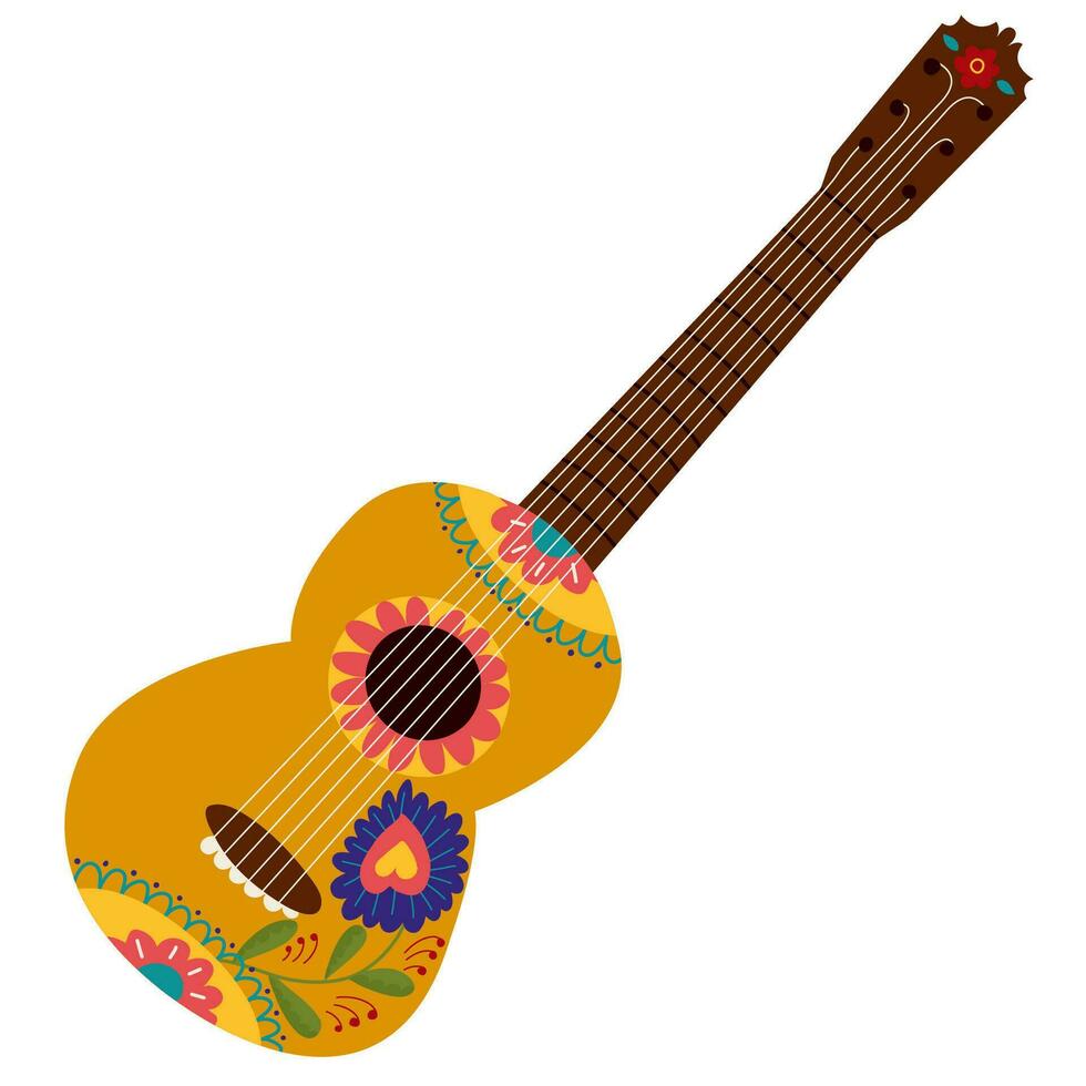 mexicano guitarra. tradicional Hispano música instrumento con ornamento y modelo. vector