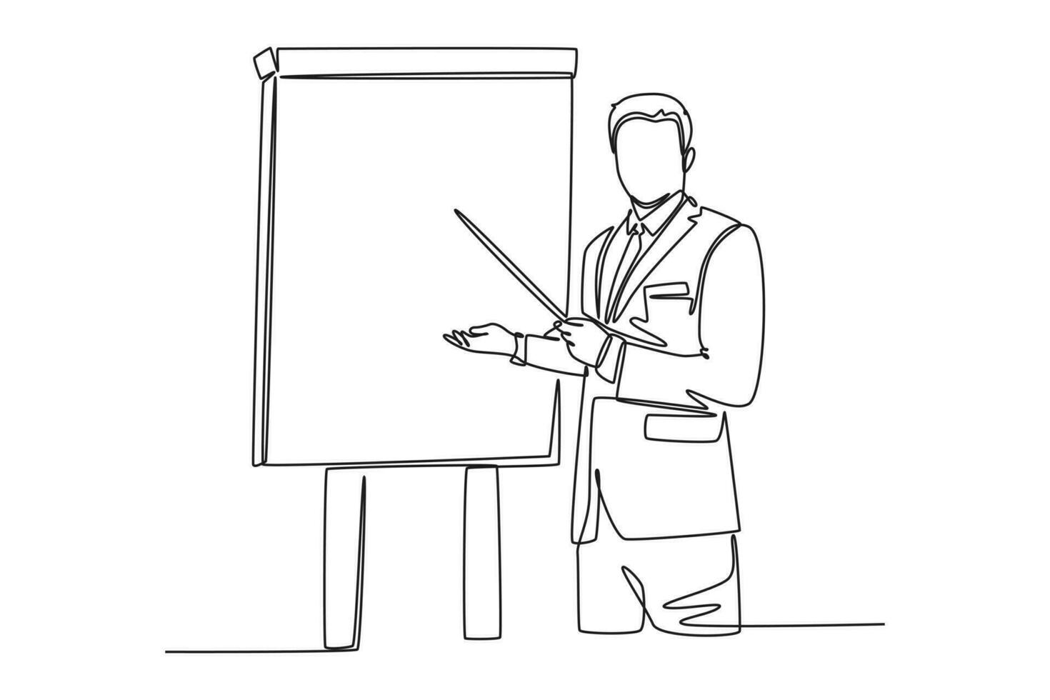 Single one line drawing young manager holding tablet during business presentation at the office. Effective training presentation concept. Modern continuous line draw design graphic vector illustration