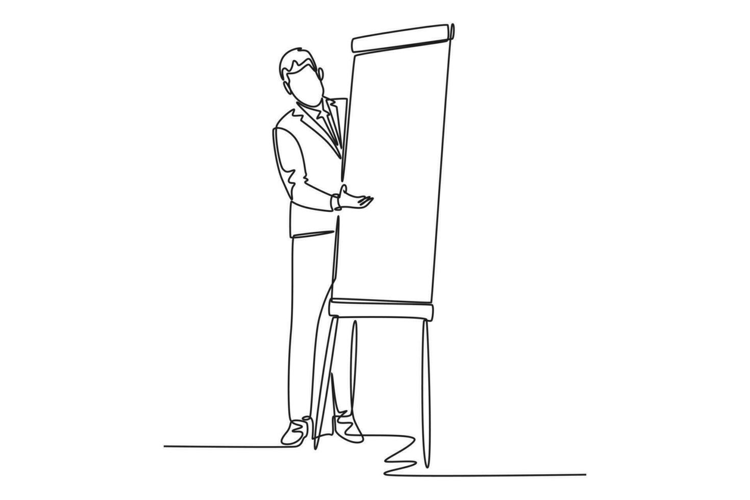 Continuous one line drawing of young business coach teaching strategy to increase sales product to sales team at office. Business coaching concept. Single line draw design vector graphic illustration