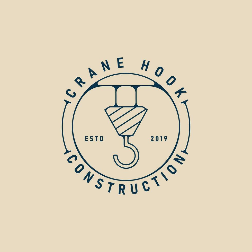 crane hook construction line art logo minimalist, with emblem vector illustration design