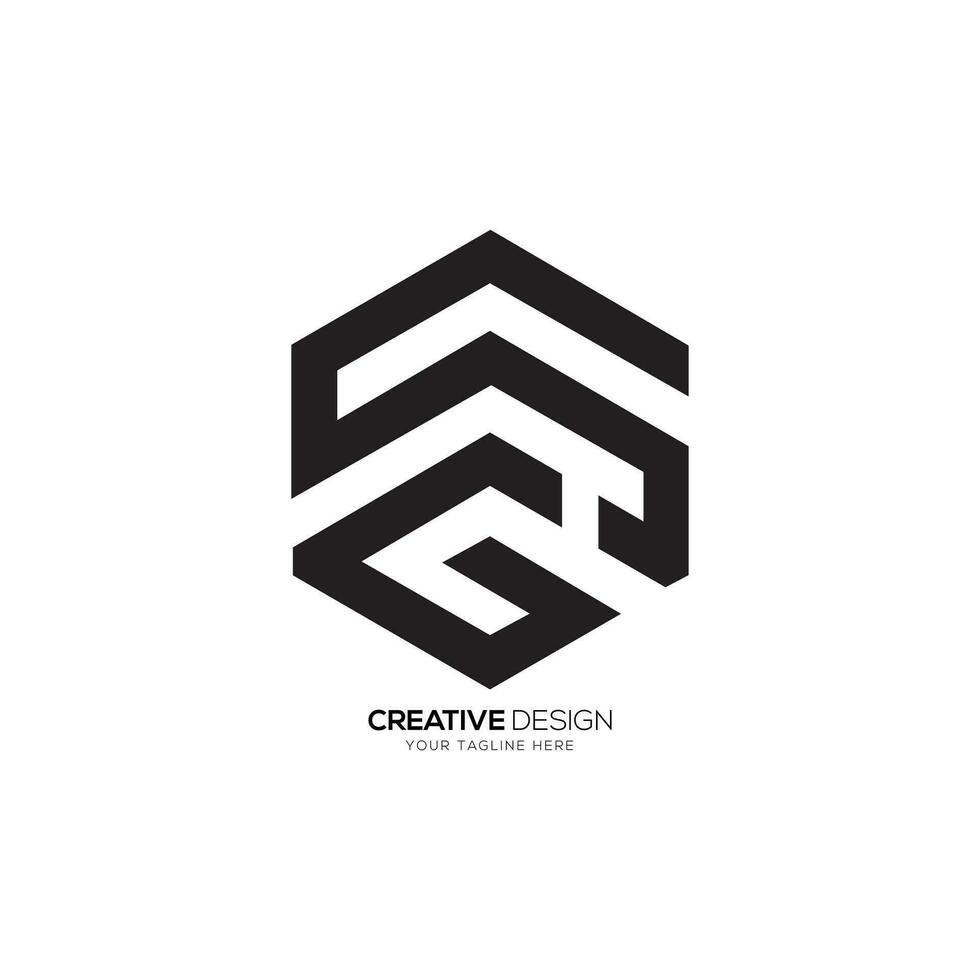 Letter Sg or Gs initial hexagonal shape modern monogram abstract logo idea vector