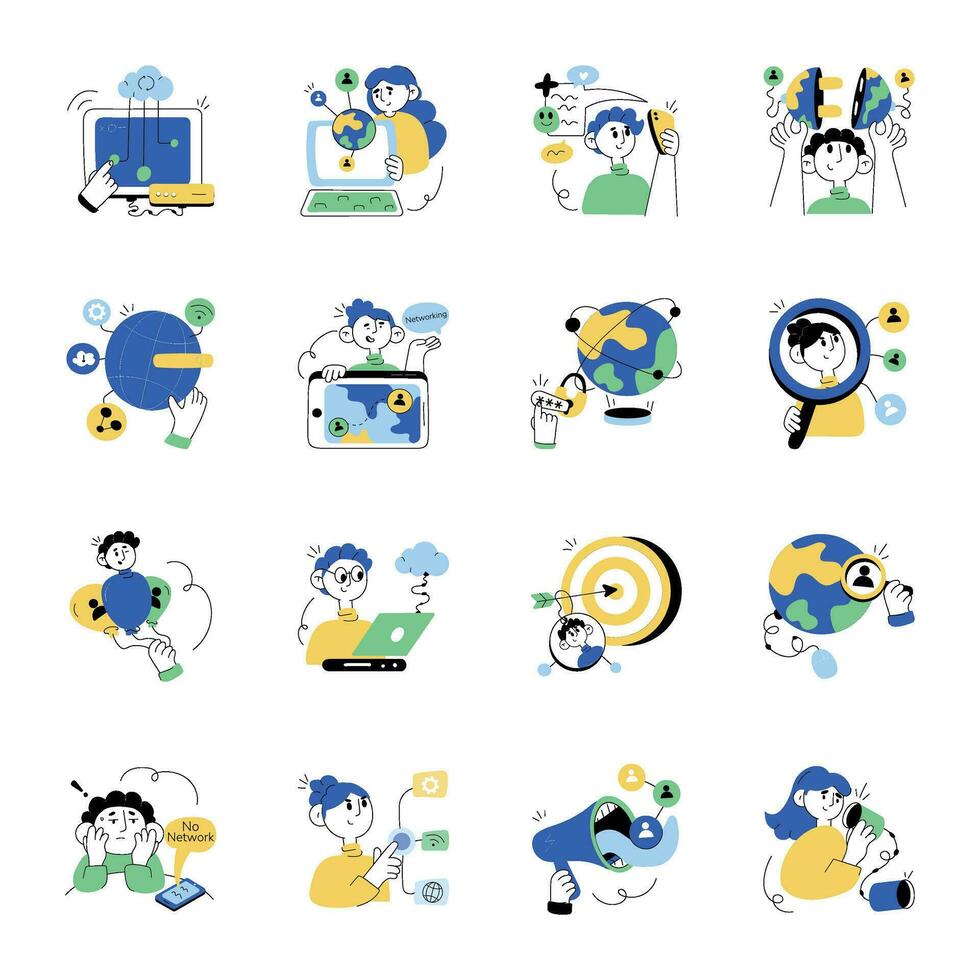 Pack of Networking Hand Drawn Illustrations vector