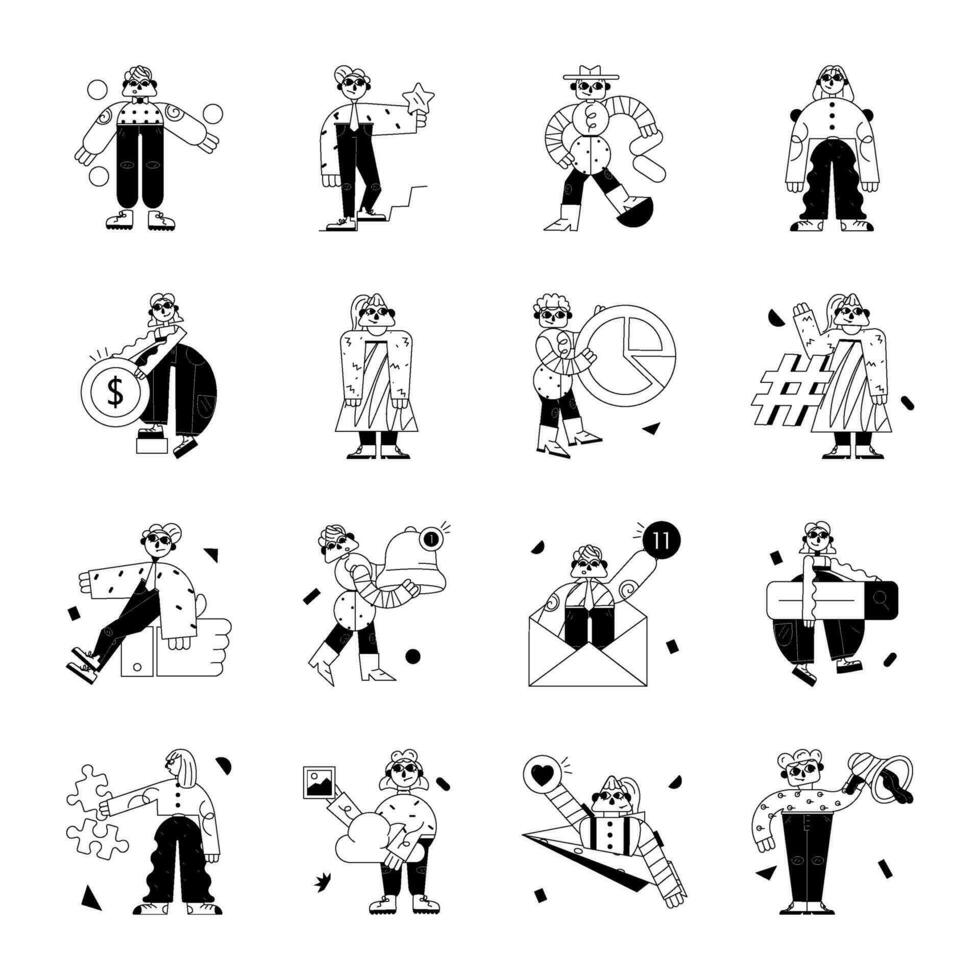 Pack of Glyph People Illustrations vector