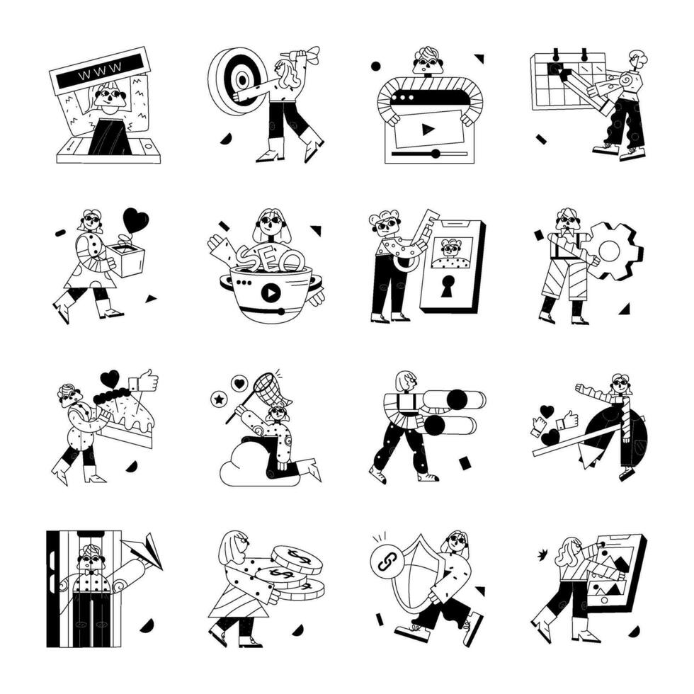 Set of Glyph Character Illustrations vector