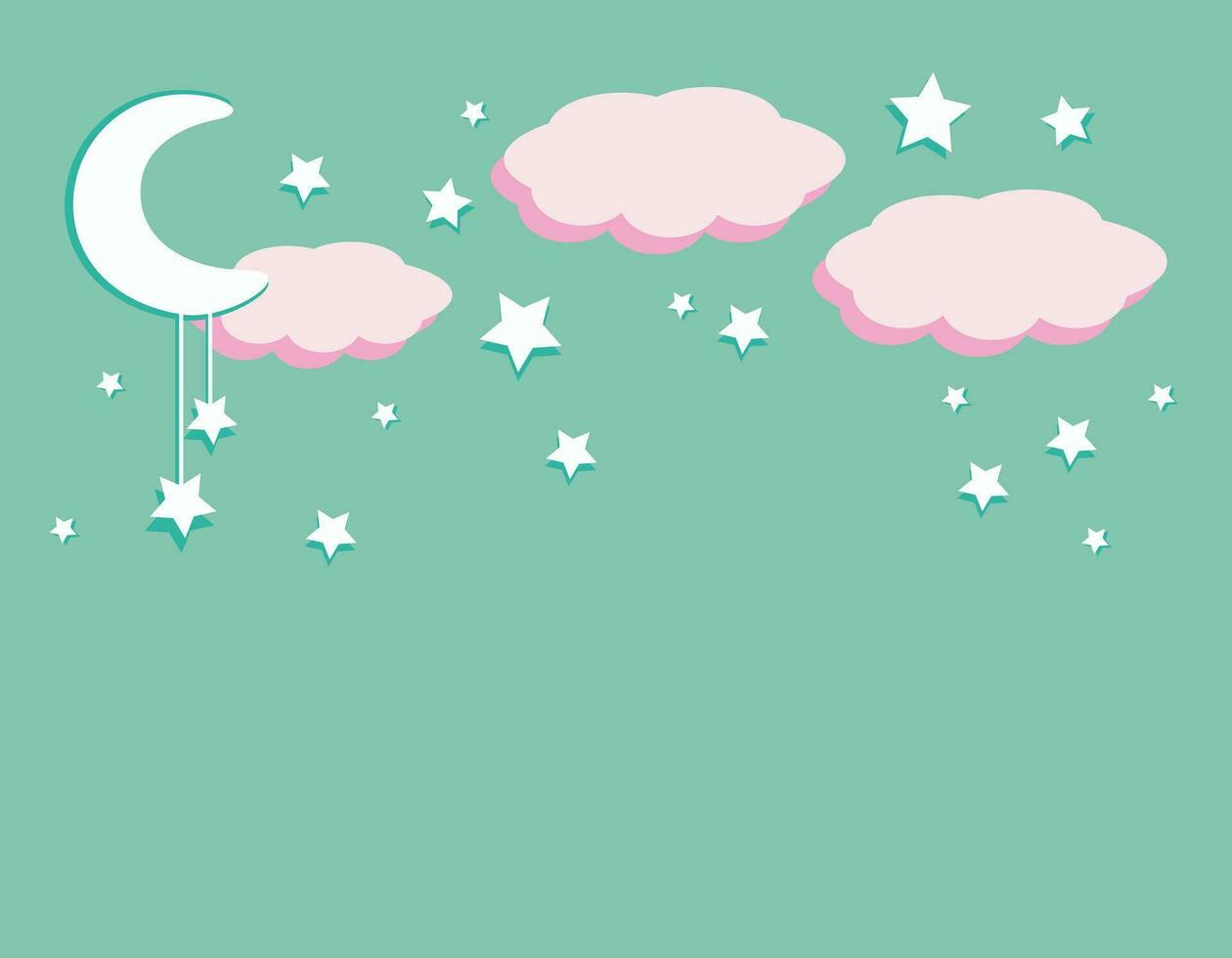 childish background with pink clouds, white moon and stars vector