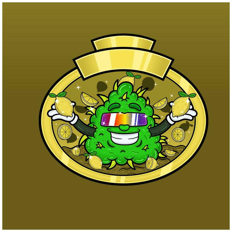 Lemon Flavor with Weed Mascot Cartoon. Weed Design For Logo, Label and Packaging Product. vector