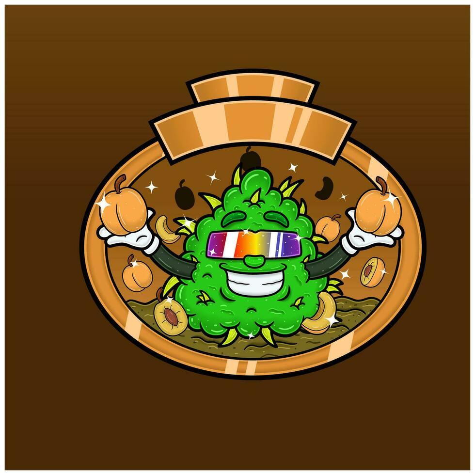 Apricot Flavor with Weed Mascot Cartoon. Weed Design For Logo, Label and Packaging Product. vector