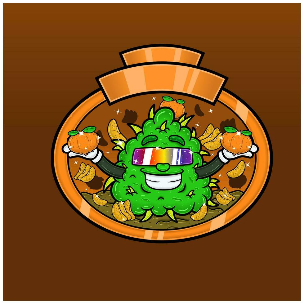Orange Flavor with Weed Mascot Cartoon. Weed Design For Logo, Label and Packaging Product. vector