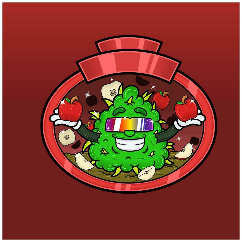 Apple Flavor with Weed Mascot Cartoon. Weed Design For Logo, Label and Packaging Product. vector