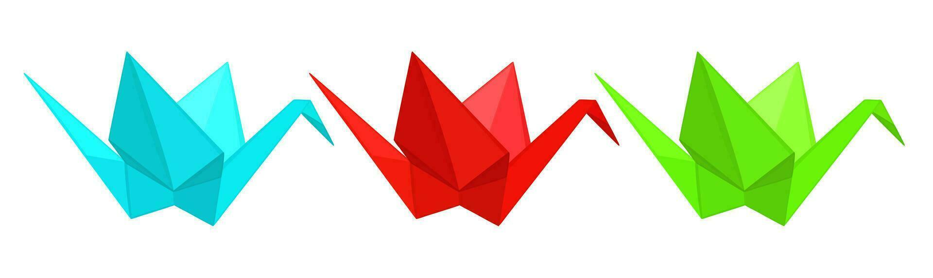 Bright origami cranes. Vector isolated illustration