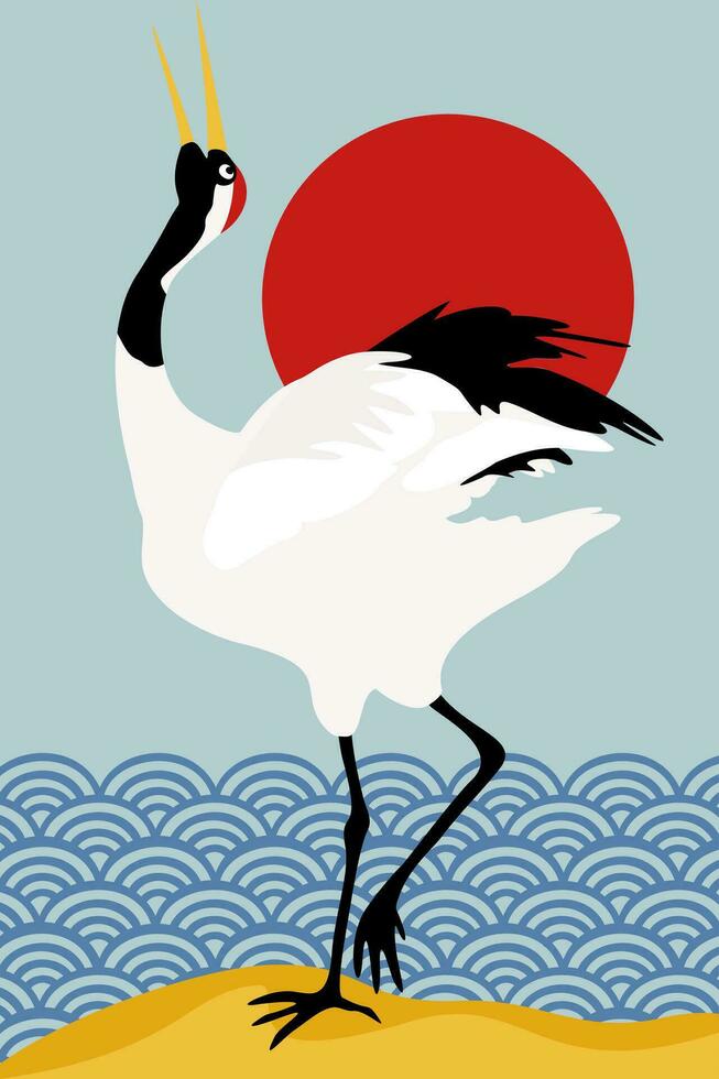 Japanese crane. Vector decorative illustration