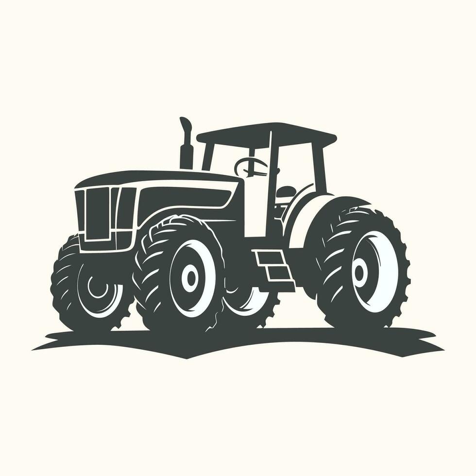 silhouette of a tractor illustration vector with black old tractor on white background