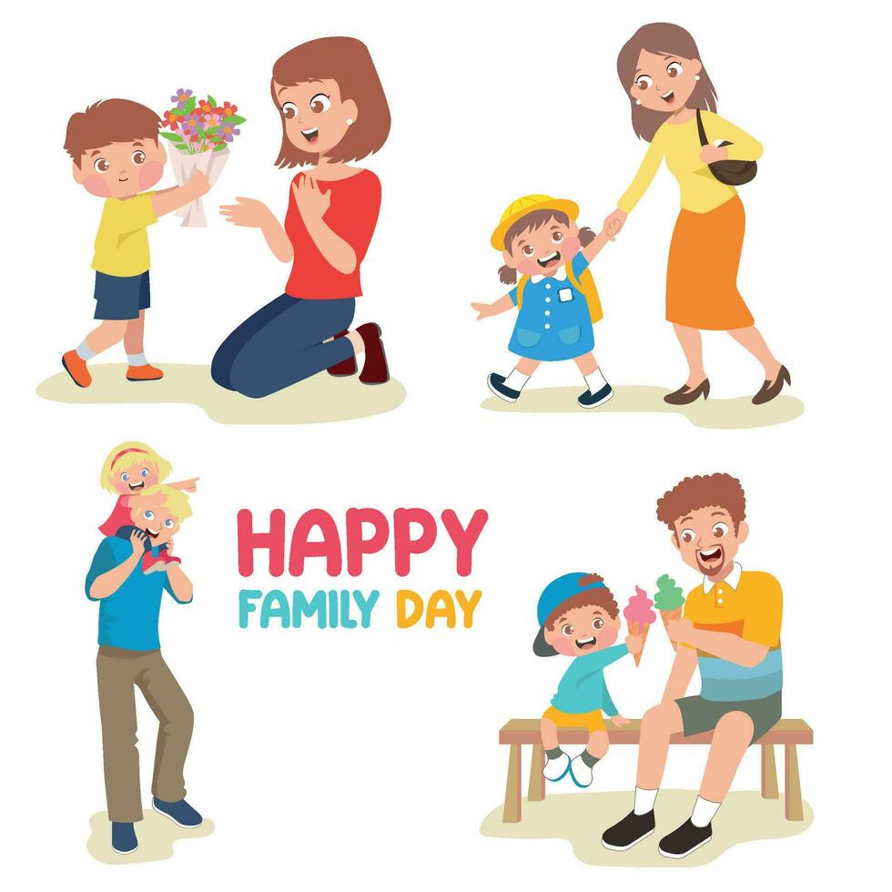 Happy family vector illustration. Parents Day, happy family, father, mother and children. Template, background, banner, card, poster.
