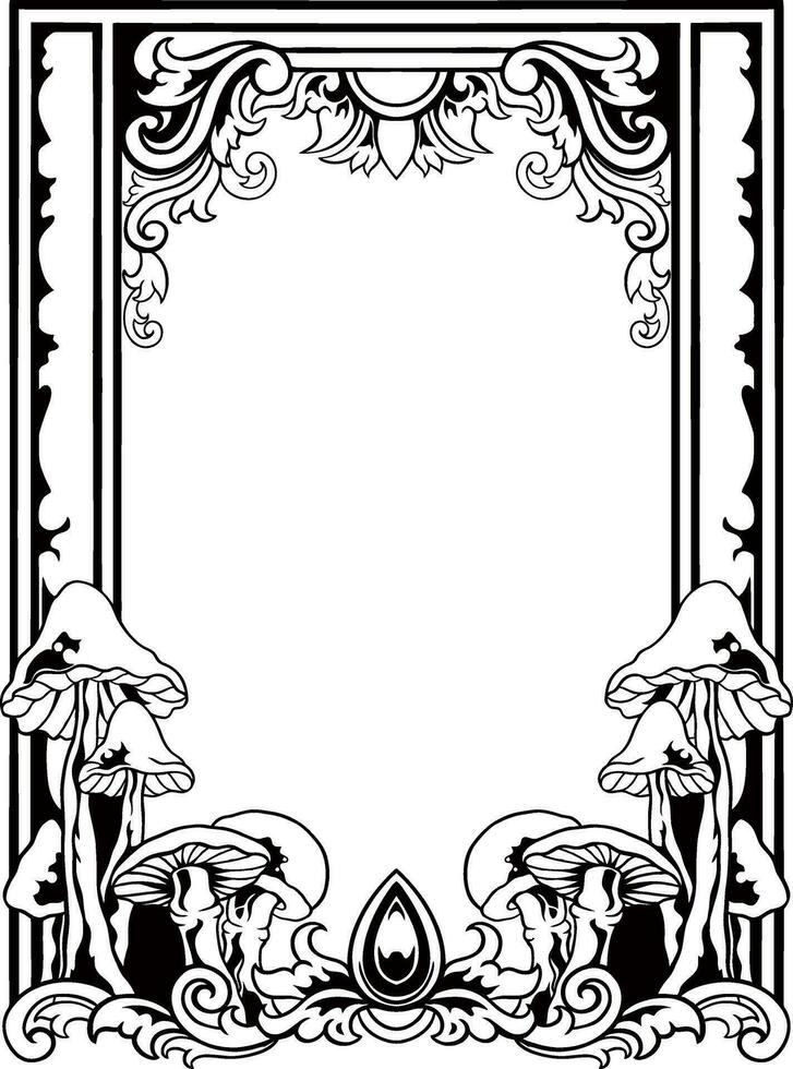 Floral Frame with Ornament carved Line Art vector