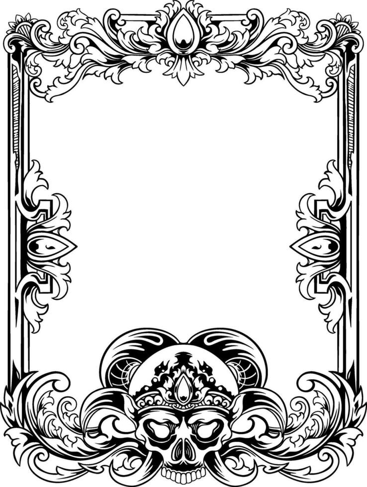 Floral Frame with Ornament carved Line Art vector