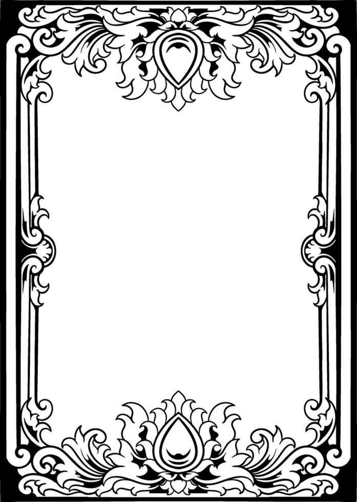 Floral Frame with Ornament carved Line Art vector