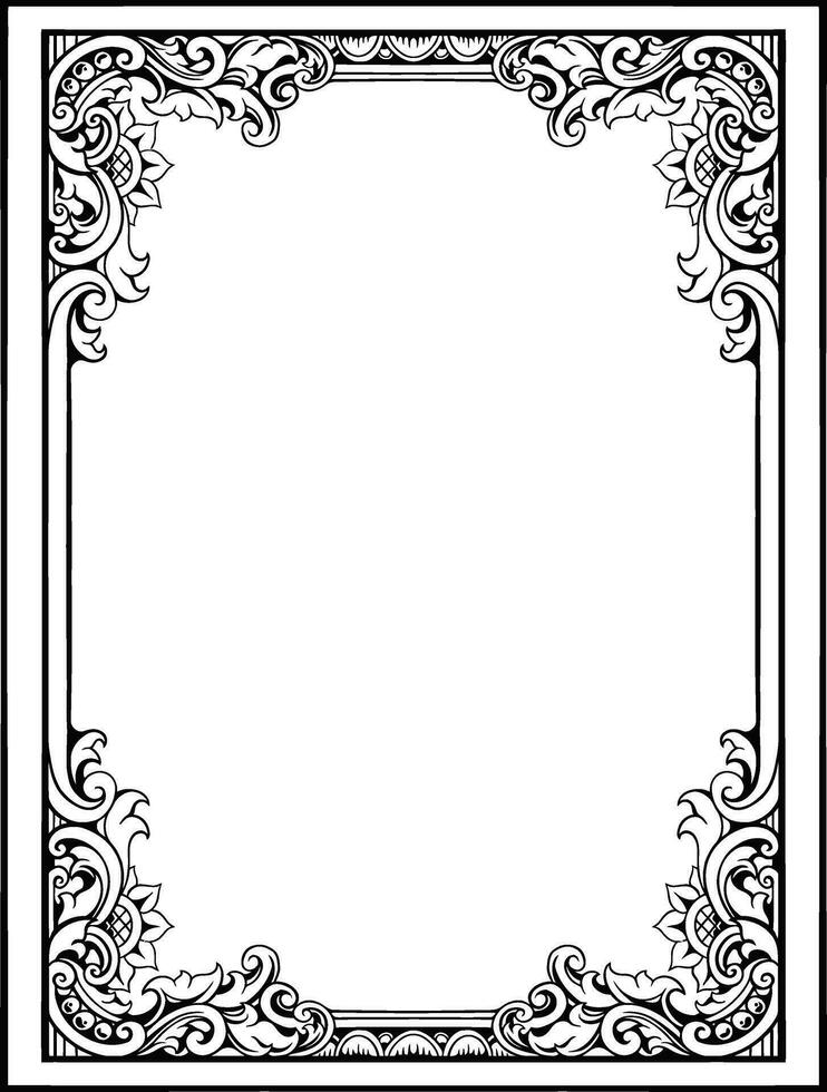 Floral Frame with Ornament carved Line Art vector