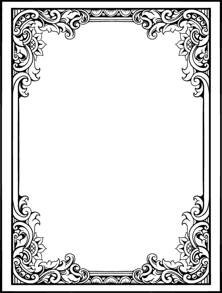 Floral Frame with Ornament carved Line Art vector