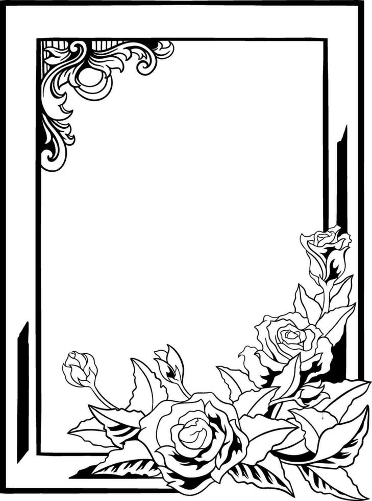 Floral Frame with Ornament carved Line Art vector