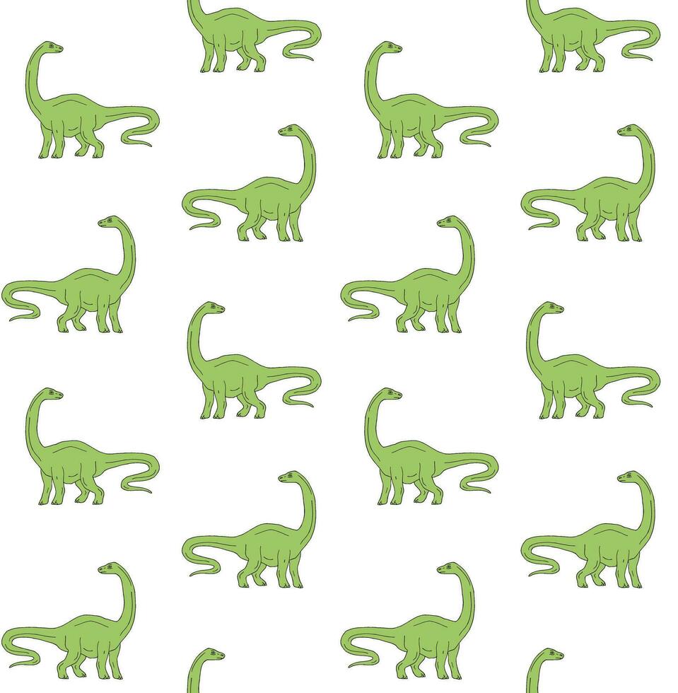 Seamless pattern of green diplodocus dinosaur vector