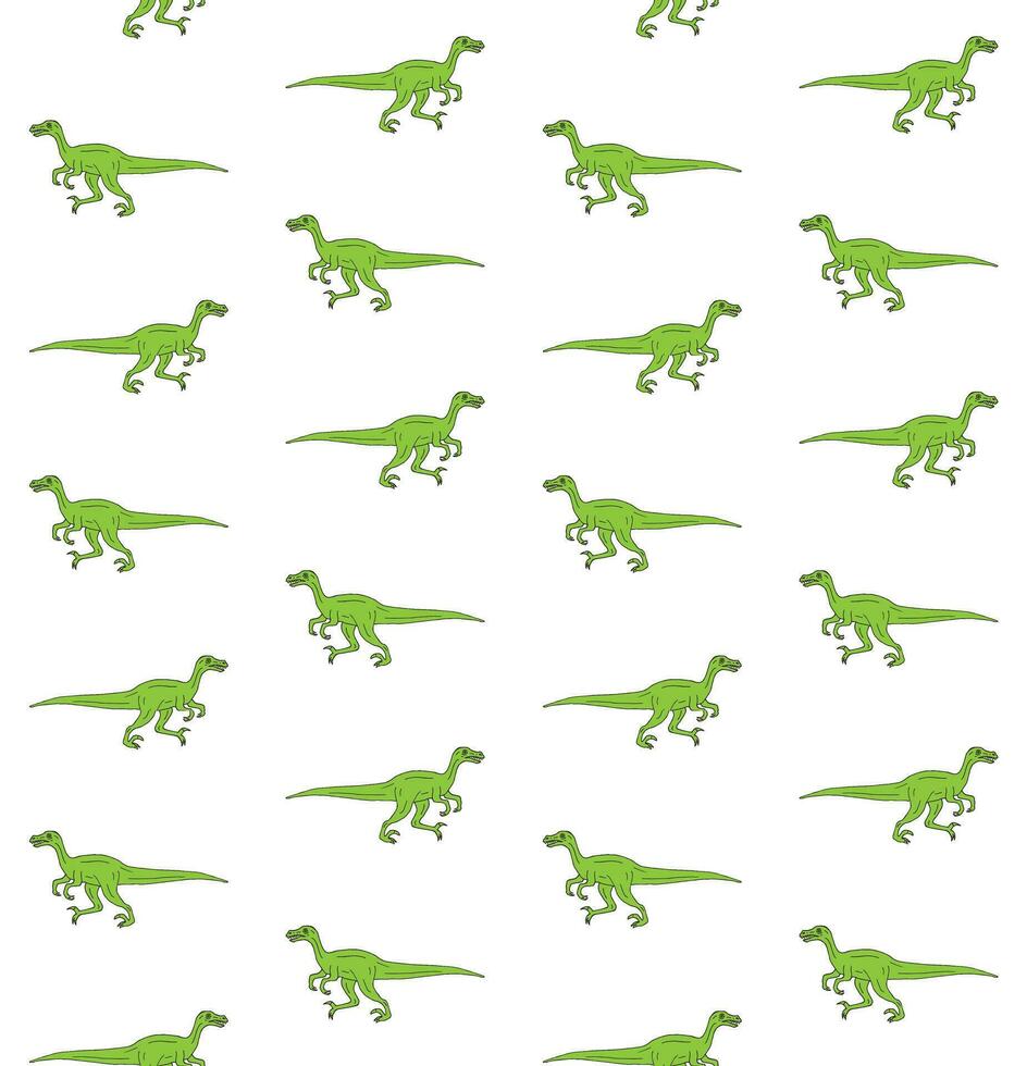 Vector seamless pattern of hand drawn velociraptor