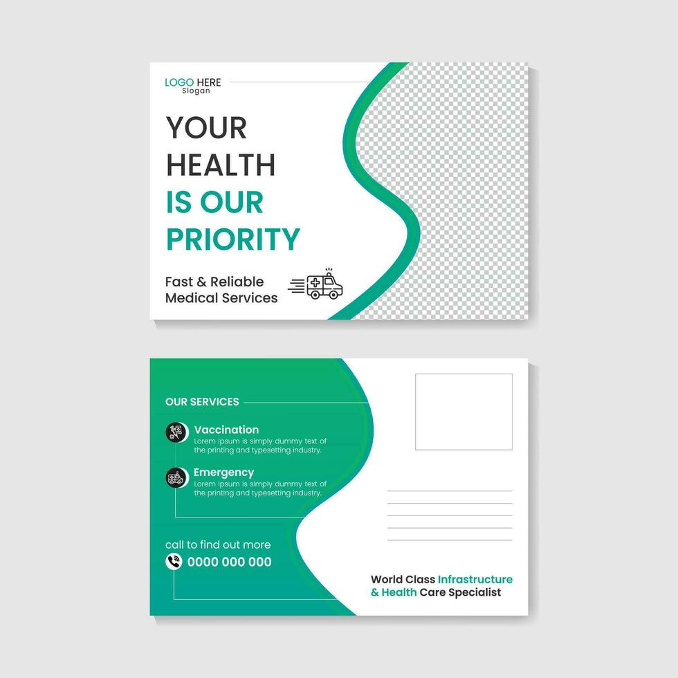 Simple and Clean Medical Post Card Design Template vector