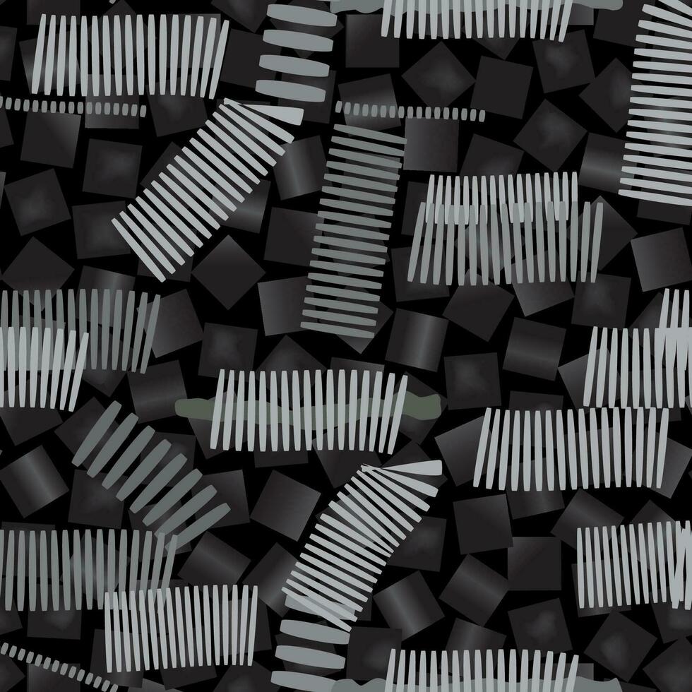 Minimalist monochrome pattern. Abstract trendy print with geometric shapes and stripe lines. Artistic stylish vector template for seamless background design.