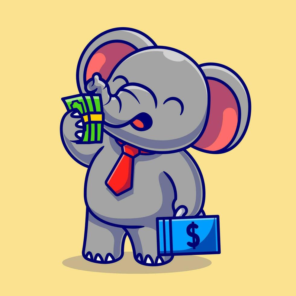 Cute Elephant Employee With Salary Cartoon Vector Icon  Illustration. Animal Business Icon Concept Isolated Premium  Vector. Flat Cartoon Style