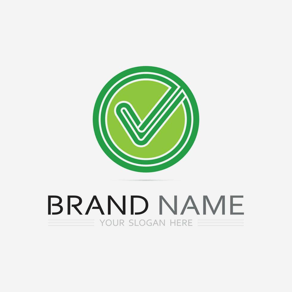 símbolo de marca de verificación e icono de logotipo vector