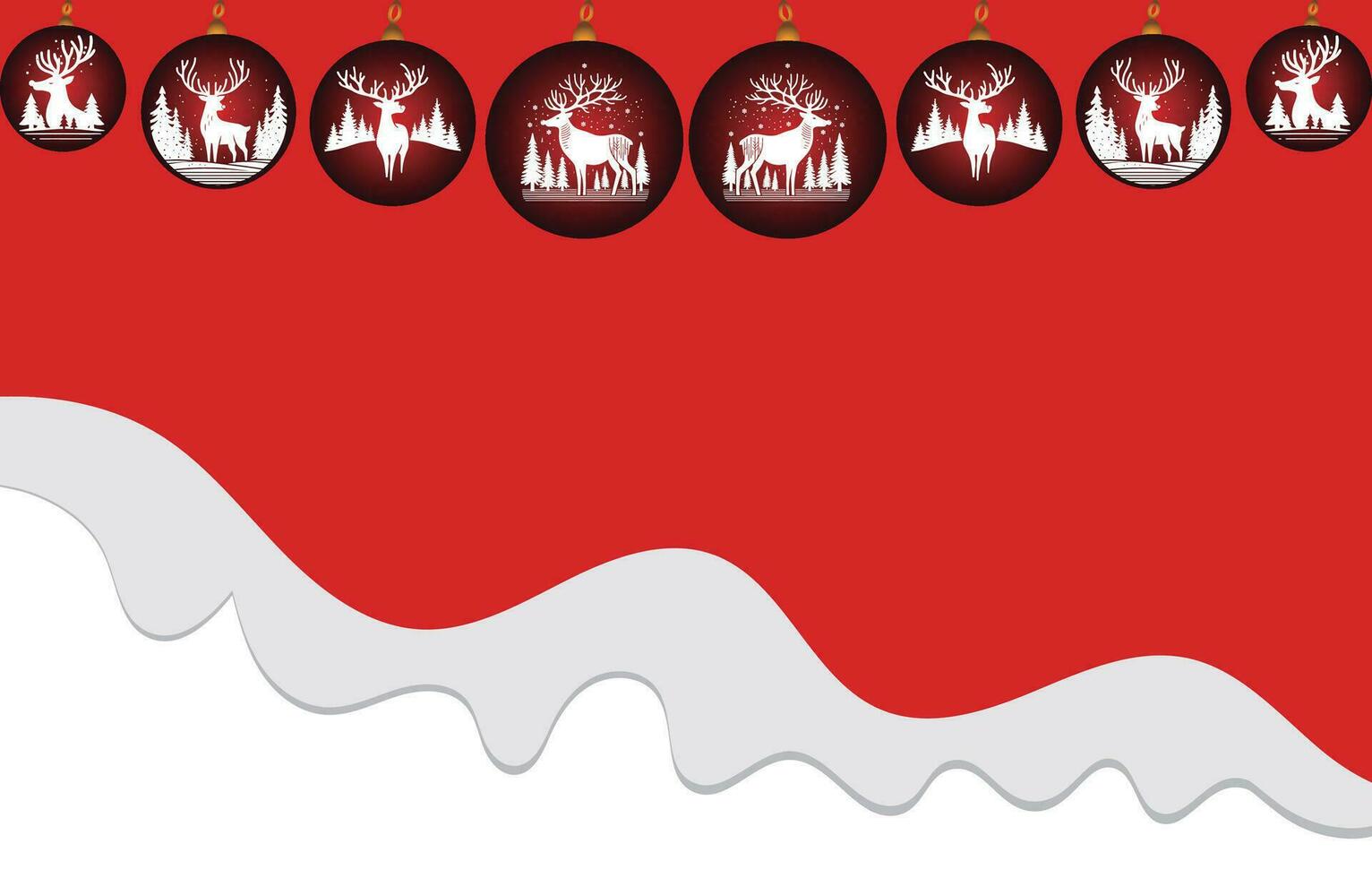 Enchanting Christmas Eve, Red Snowscape with Reindeer Ball Ornaments, Background vector