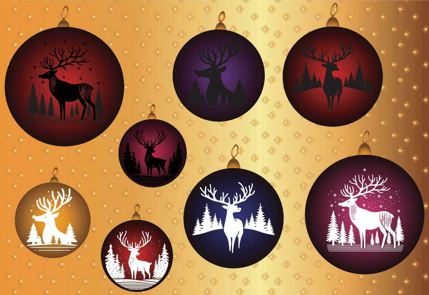 Golden Reindeer Elegance, Festive Christmas Ornaments with Reindeer Motif vector