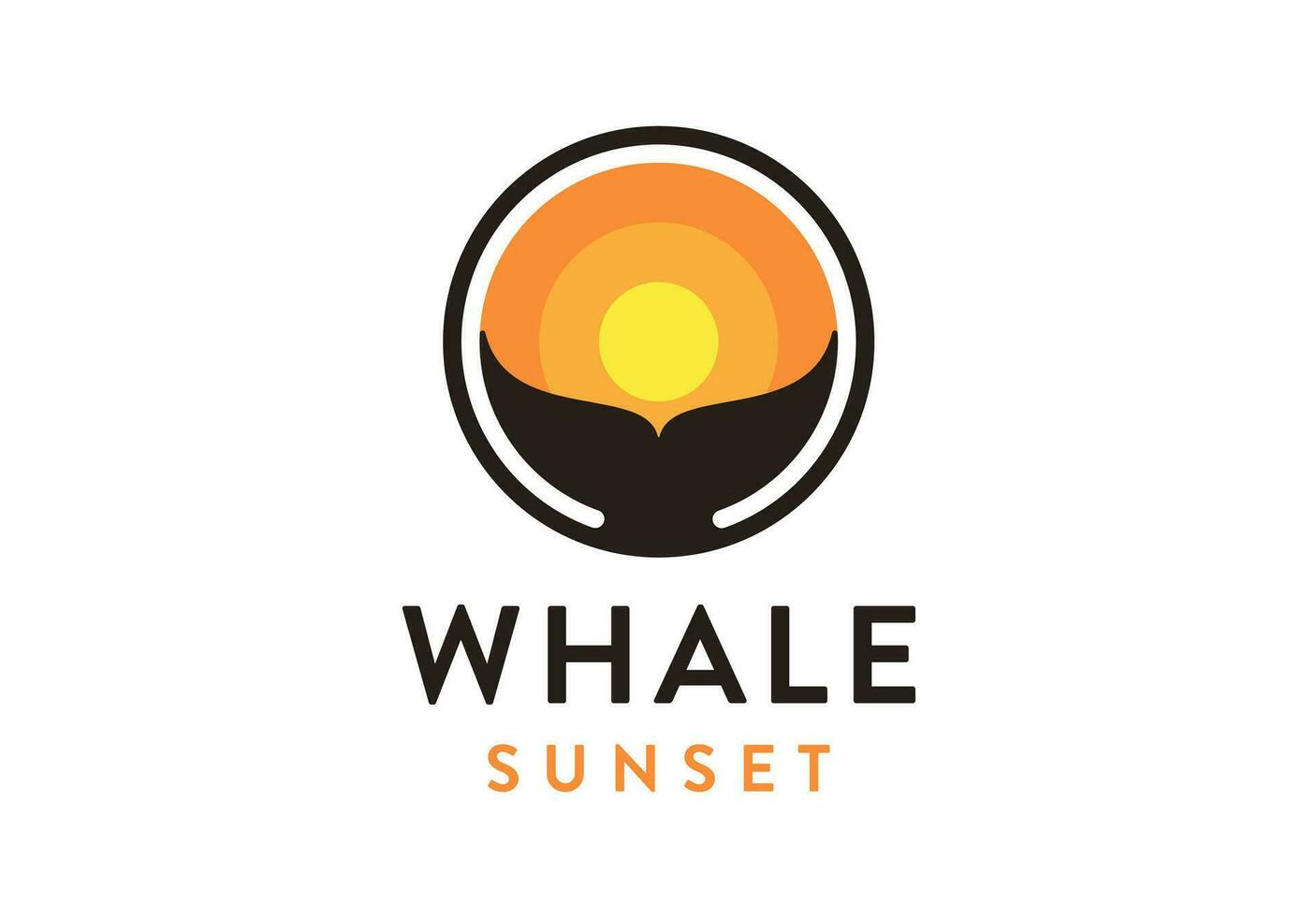 Whale and Sunset Illustration Logo Design vector