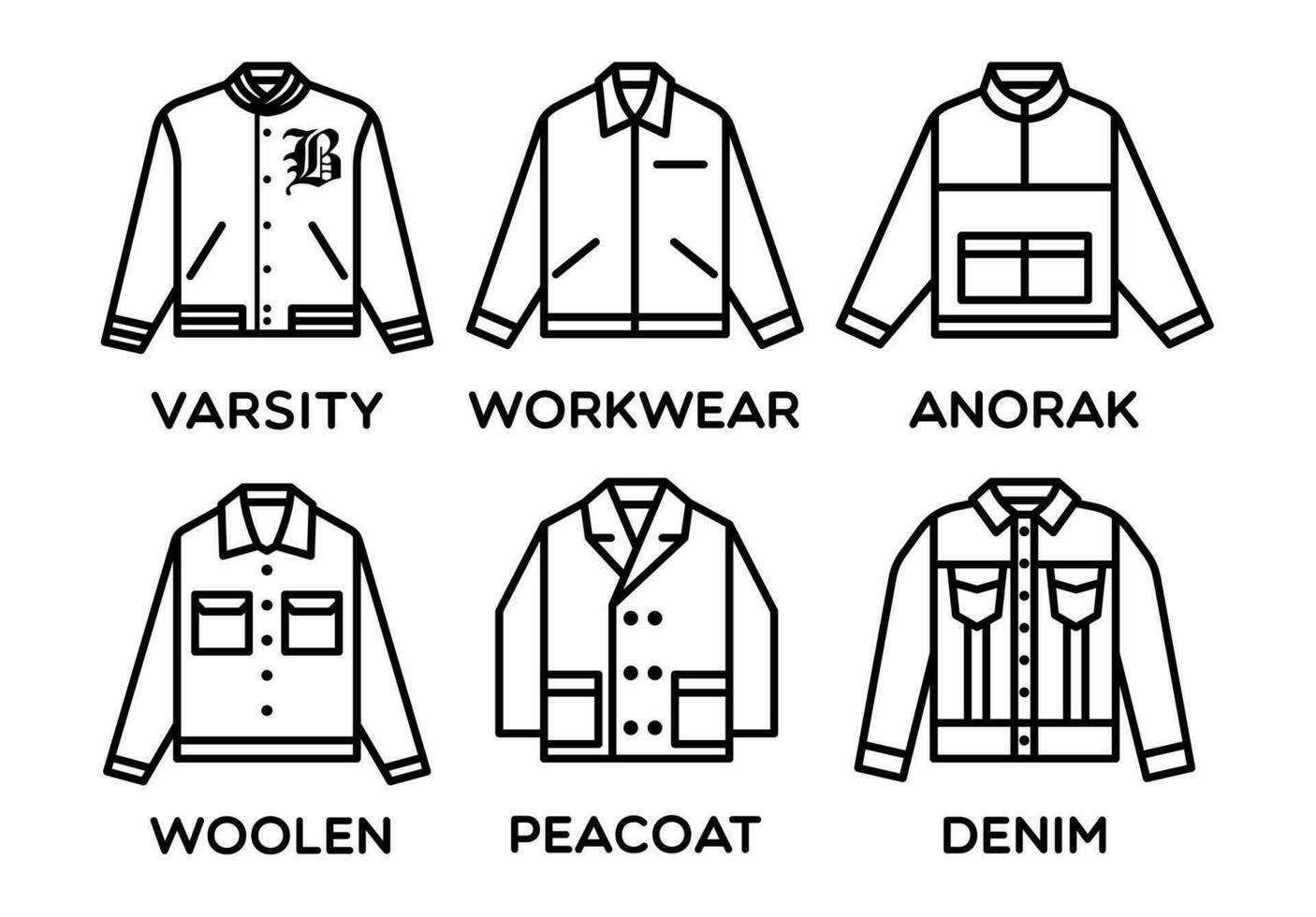 Stylish Outwear Icon Collection for Fashion Design vector