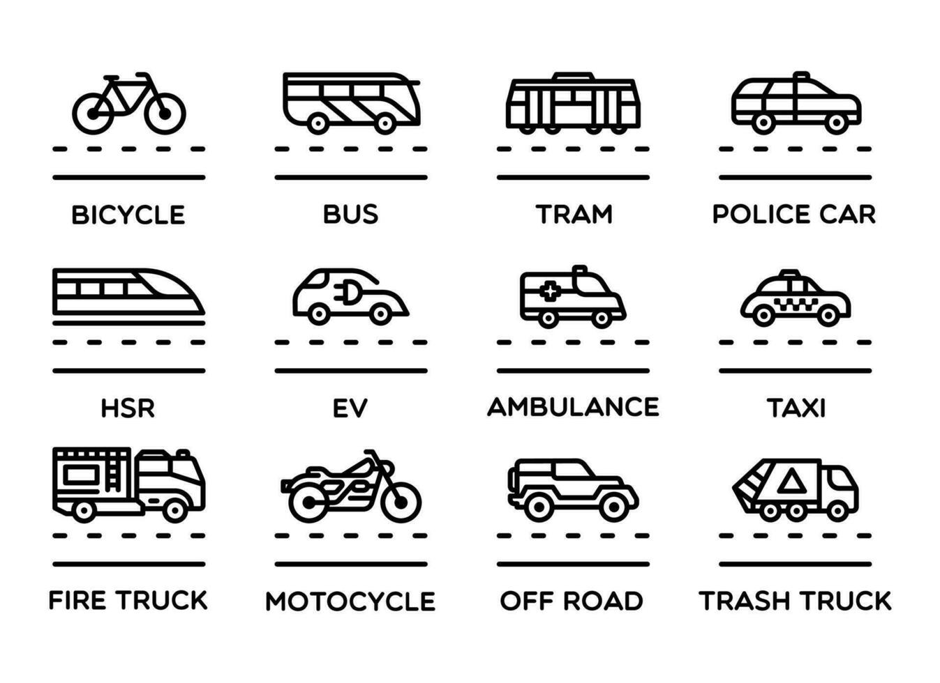Vehicle Icon Line Set for Apps and Websites vector